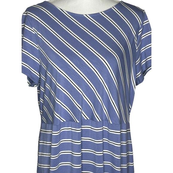 J. Jill Women’s Striped Maxi Shift Dress Short Sleeve Sz Large Periwinkle Black - Picture 3 of 9
